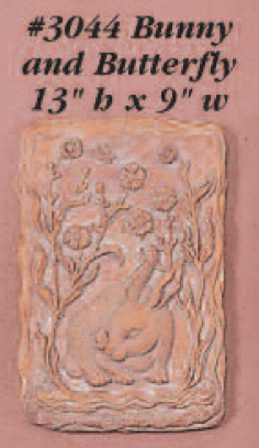 Bunny and Butterfly Plaque Cast Stone Outdoor Asian Collection Wall Ornament Tuscan 