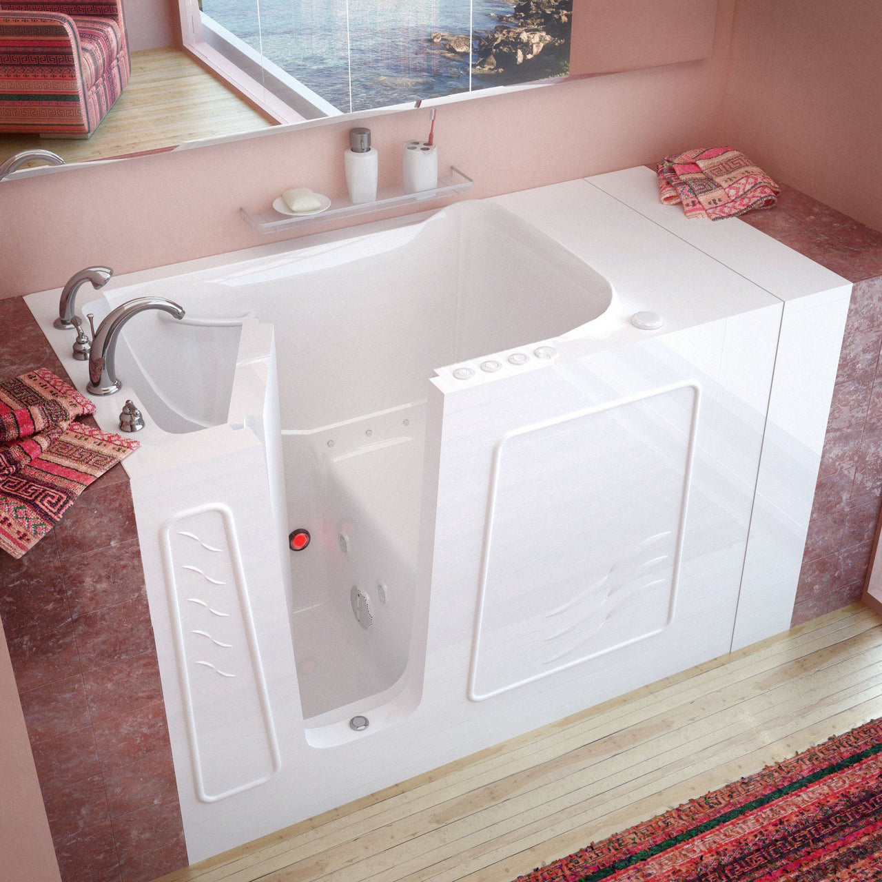 MediTub Walk-In 30 x 53 Left Drain White Whirlpool & Air Jetted Walk-In Bathtub Walk In Tubs MediTub 