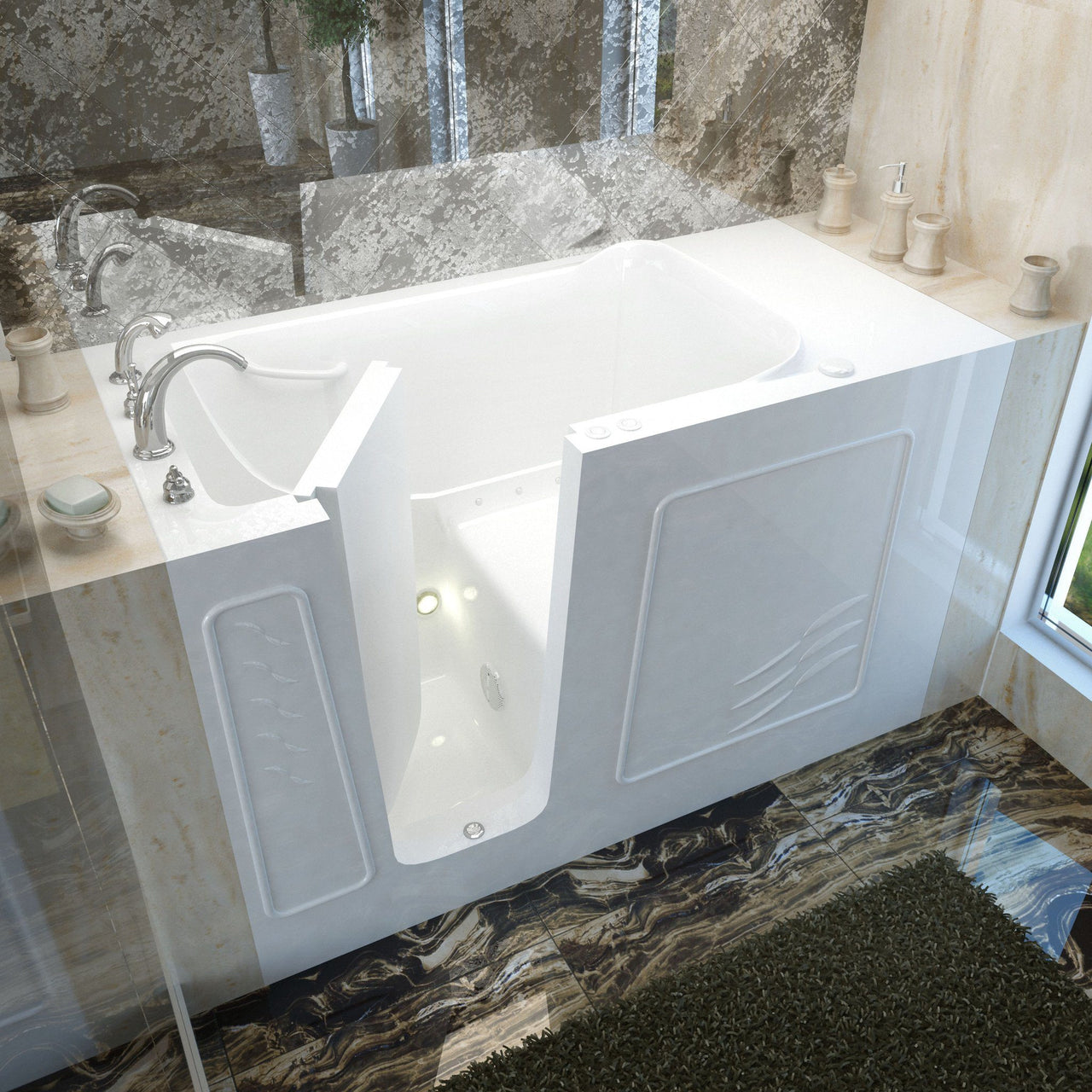 MediTub 3060WILWA Walk-In 30 x 60 Left Drain White Air Jetted Walk-In Bathtub Walk In Tubs MediTub 