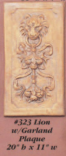 Lion with Garland Plaque Cast Stone Outdoor Asian Collection Wall Ornament Tuscan 