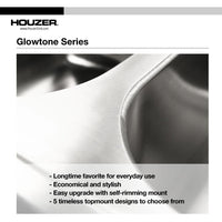 Thumbnail for Houzer Glowtone Series Topmount Stainless Steel 4-hole 50/50 Double Bowl Kitchen Sink, 8-Inch Deep Kitchen Sink - Topmount Houzer 
