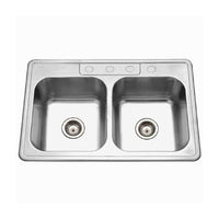 Thumbnail for Houzer Glowtone Series Topmount Stainless Steel 4-hole 50/50 Double Bowl Kitchen Sink, 9-Inch Deep Kitchen Sink - Topmount Houzer 
