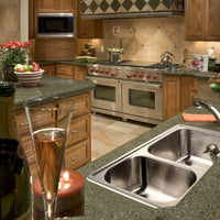 Thumbnail for Houzer Glowtone Series Topmount Stainless Steel 4-hole 50/50 Double Bowl Kitchen Sink, 9-Inch Deep Kitchen Sink - Topmount Houzer 