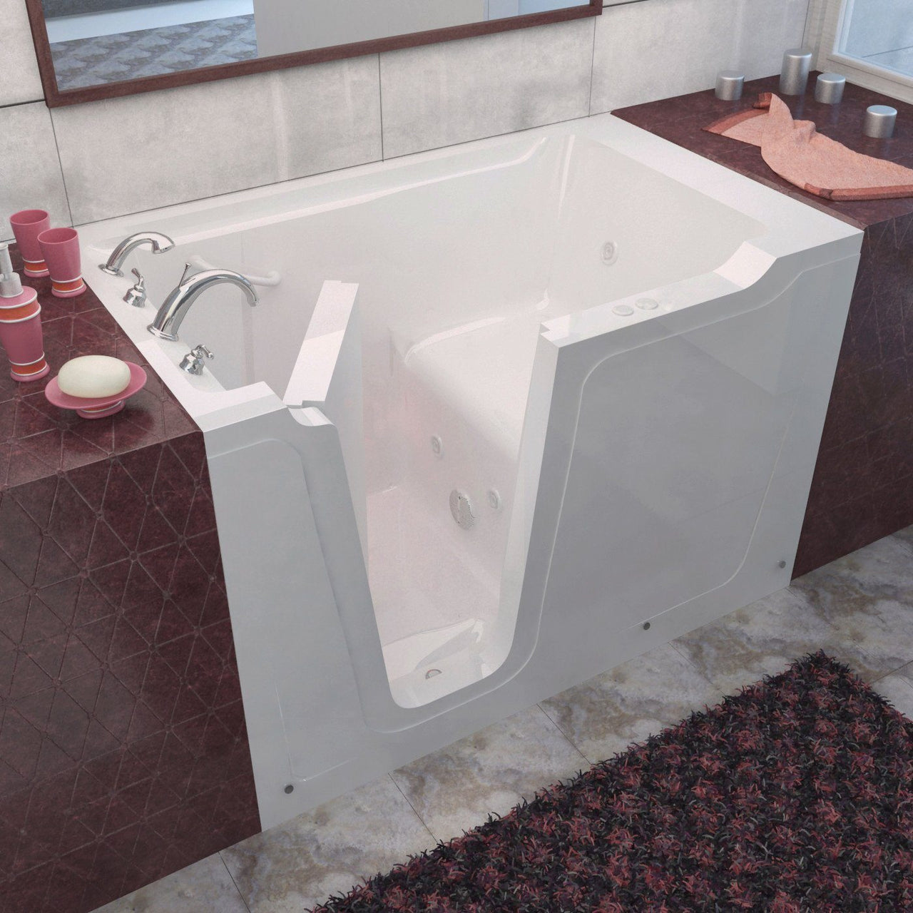 MediTub 3660LWH Walk-In 36 x 60 Left Drain White Whirlpool Jetted Walk-In Bathtub Walk In Tubs MediTub 