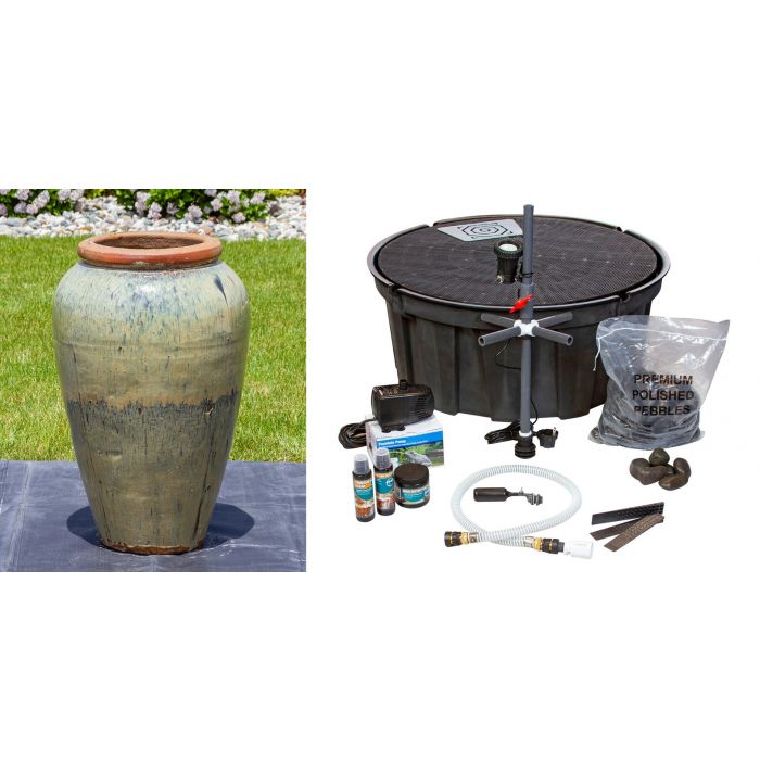 Tuscany FNT3870 Ceramic Triple Vase Complete Fountain Kit Vase Fountain Blue Thumb 