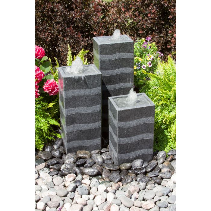 Real Stone Fountains ABHF70K Gray Wave Triple Column Fountain Kit Fountain Blue Thumb 