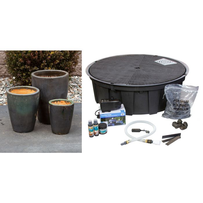 Tivoli FNT40012 Ceramic Triple Vase Complete Fountain Kit Vase Fountain Blue Thumb 