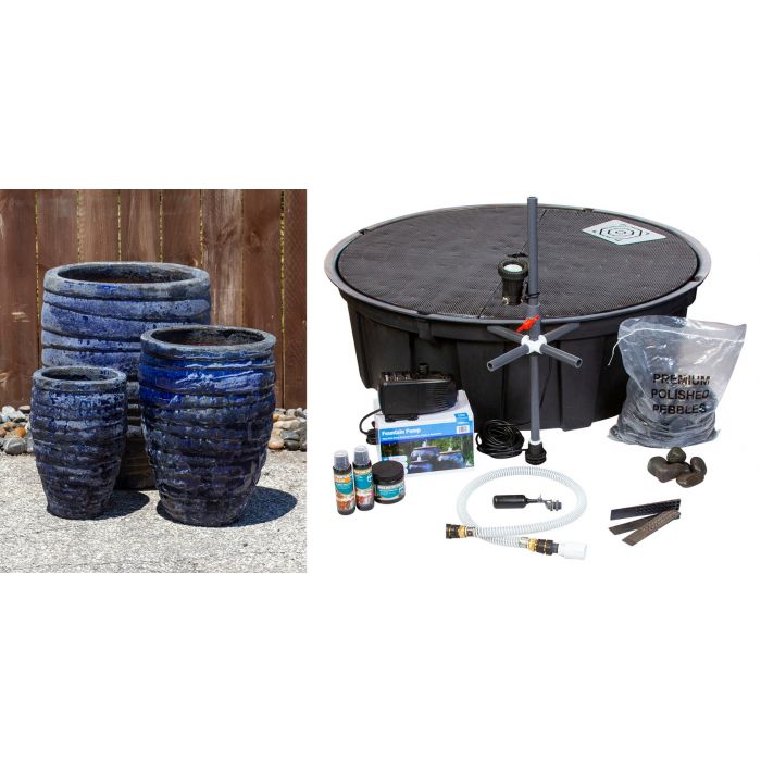 One of a Kind FNT40613 Ceramic Triple Vase Complete Fountain Kit Vase Fountain Blue Thumb 