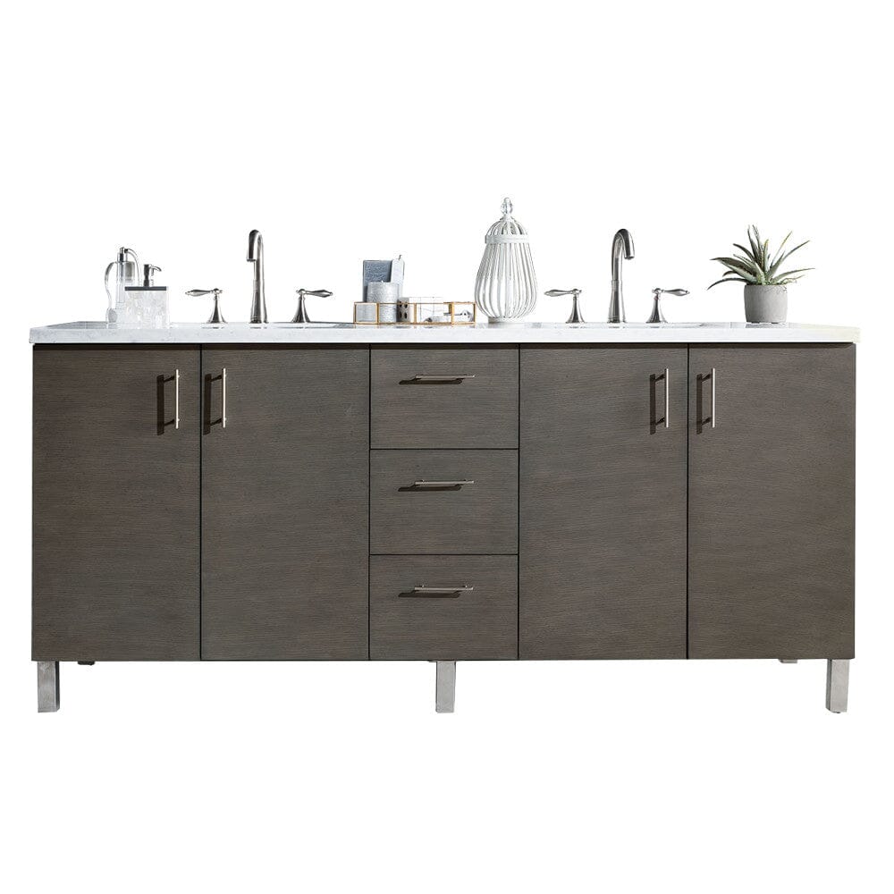 James Martin Metropolitan 72" Double Vanity Vanity James Martin Silver Oak w/ 3 CM Arctic Fall Solid Surface Top 