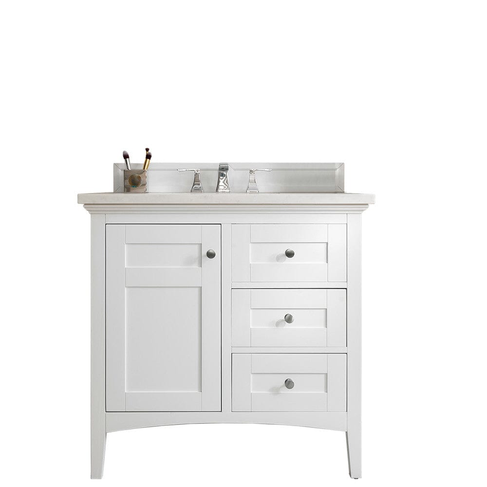 James Martin Palisades 36" Single Vanity Vanity James Martin Bright White w/ 3 CM Arctic Fall Solid Surface Top 