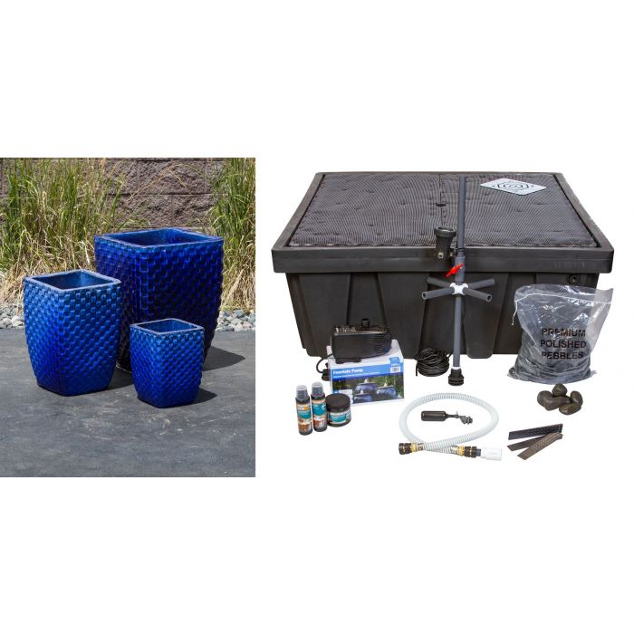 Luna FNT50050 Ceramic Triple Vase Complete Fountain Kit Vase Fountain Blue Thumb 