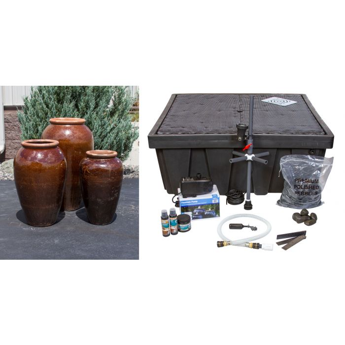 Tuscany FNT50301 Ceramic Triple Vase Complete Fountain Kit Vase Fountain Blue Thumb 