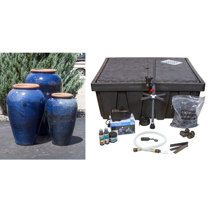 Tuscany FNT50321 Ceramic Triple Vase Complete Fountain Kit Vase Fountain Blue Thumb 