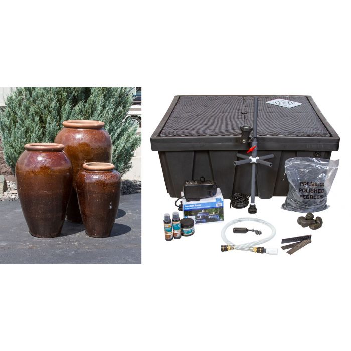 Tuscany FNT50323 Ceramic Triple Vase Complete Fountain Kit Vase Fountain Blue Thumb 