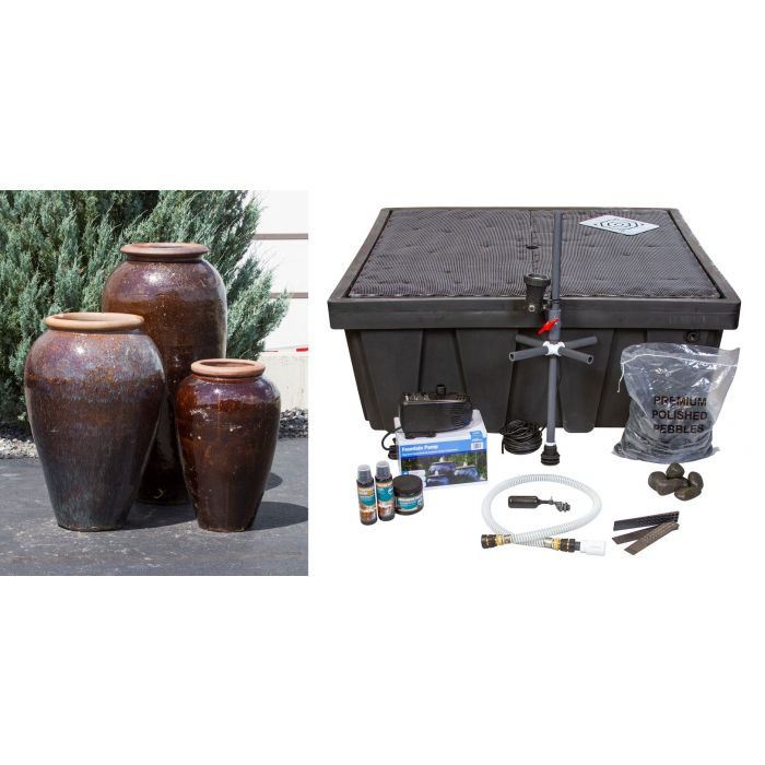 Tuscany FNT50328 Ceramic Triple Vase Complete Fountain Kit Vase Fountain Blue Thumb 