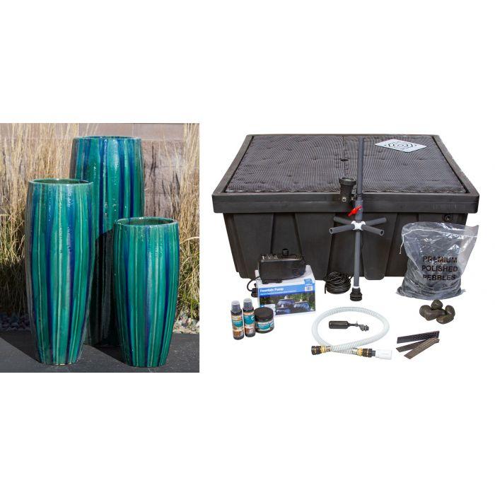 Tivoli FNT50347 Ceramic Triple Vase Complete Fountain Kit Vase Fountain Blue Thumb 