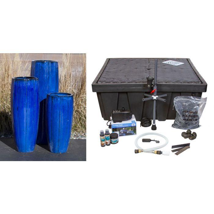 Luna FNT50348 Ceramic Triple Vase Complete Fountain Kit Vase Fountain Blue Thumb 