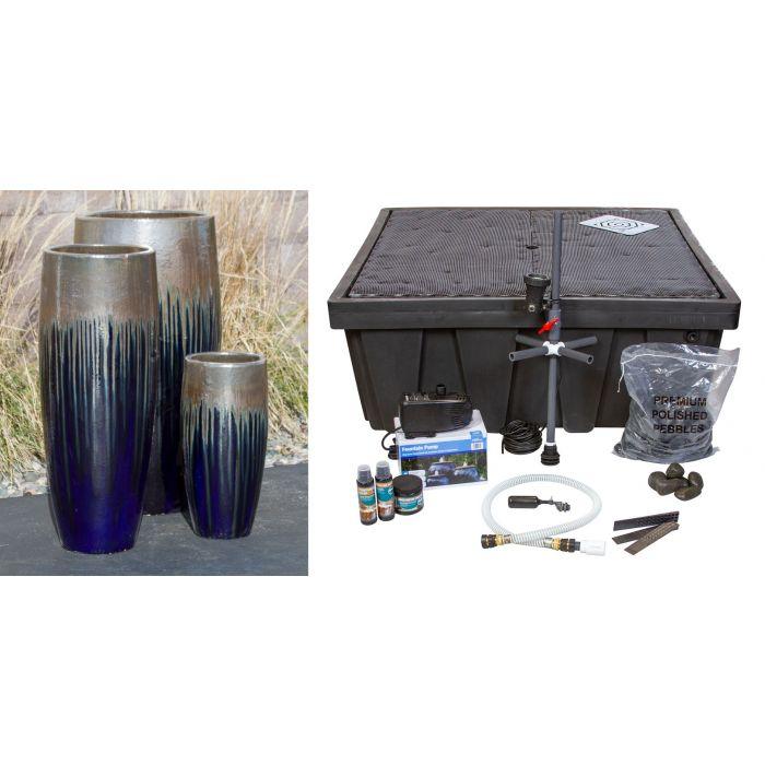 Tivoli FNT50356 Ceramic Triple Vase Complete Fountain Kit Vase Fountain Blue Thumb 