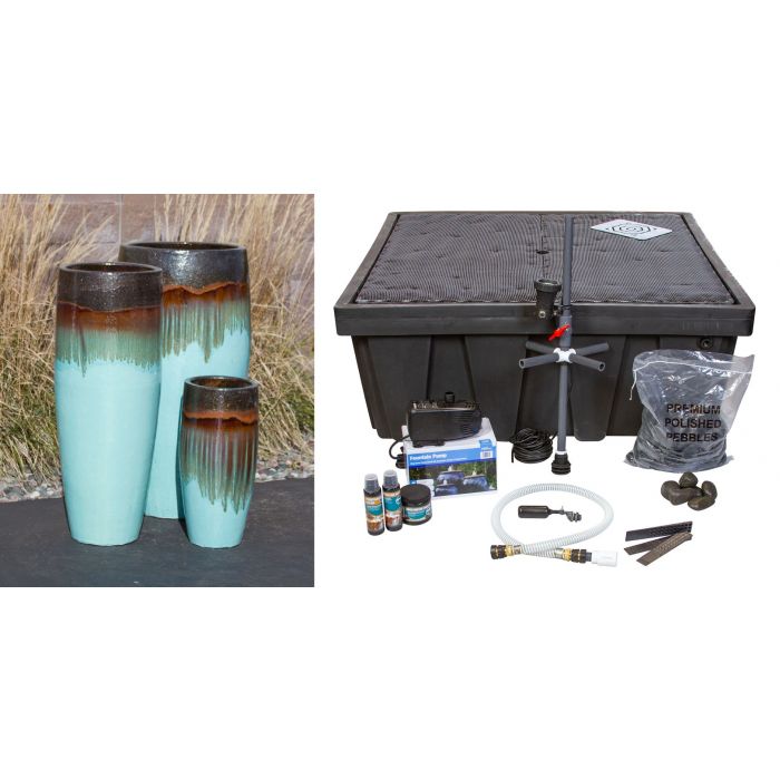 Tivoli FNT50357 Ceramic Triple Vase Complete Fountain Kit Vase Fountain Blue Thumb 