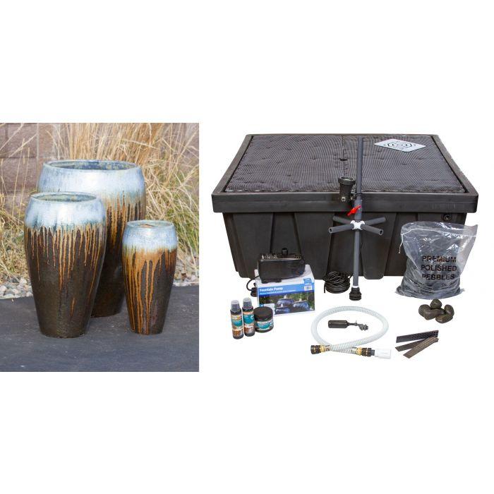 Tivoli FNT50358 Ceramic Triple Vase Complete Fountain Kit Vase Fountain Blue Thumb 