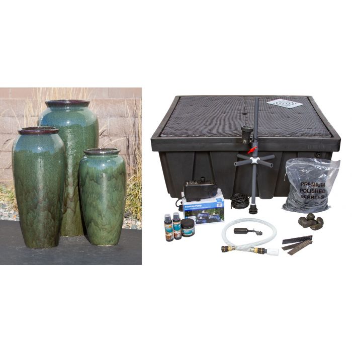 Oil Jar FNT50362 Ceramic Triple Vase Complete Fountain Kit Vase Fountain Blue Thumb 