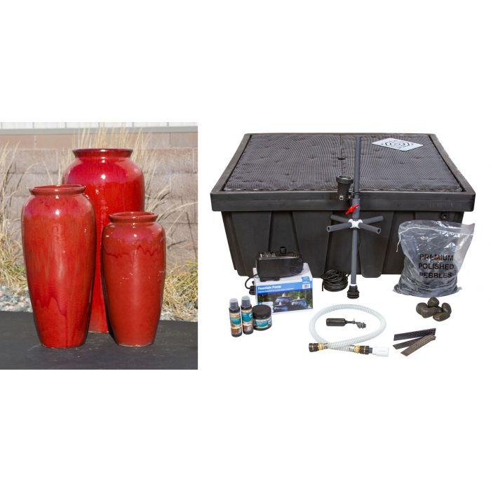 Oil Jar FNT50363 Ceramic Triple Vase Complete Fountain Kit Vase Fountain Blue Thumb 