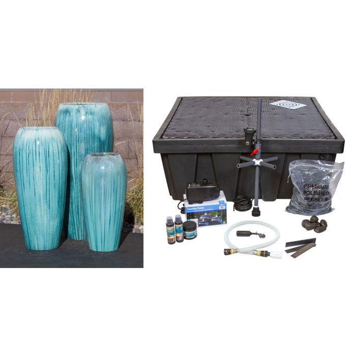 Tivoli FNT50364 Ceramic Triple Vase Complete Fountain Kit Vase Fountain Blue Thumb 