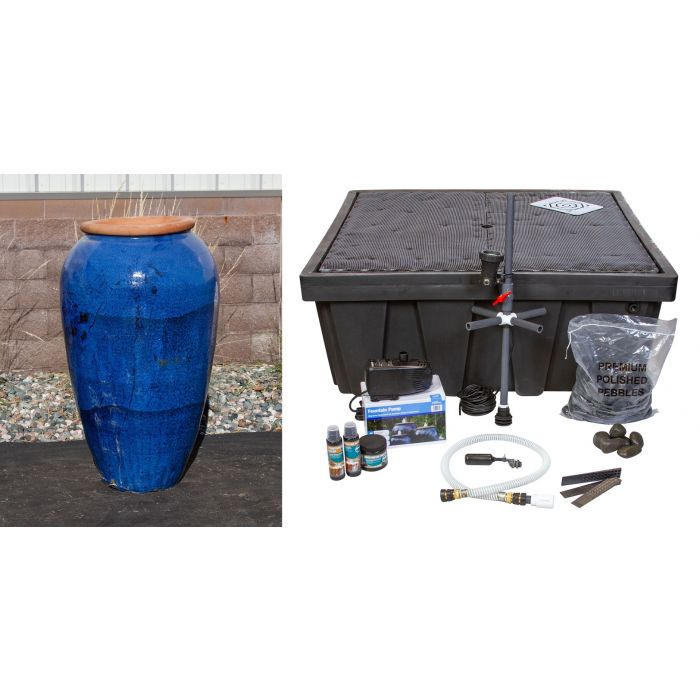 Tuscany FNT50400 Ceramic Triple Vase Complete Fountain Kit Vase Fountain Blue Thumb 