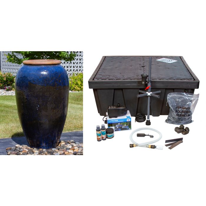 Tuscany FNT50482 Ceramic Triple Vase Complete Fountain Kit Vase Fountain Blue Thumb 