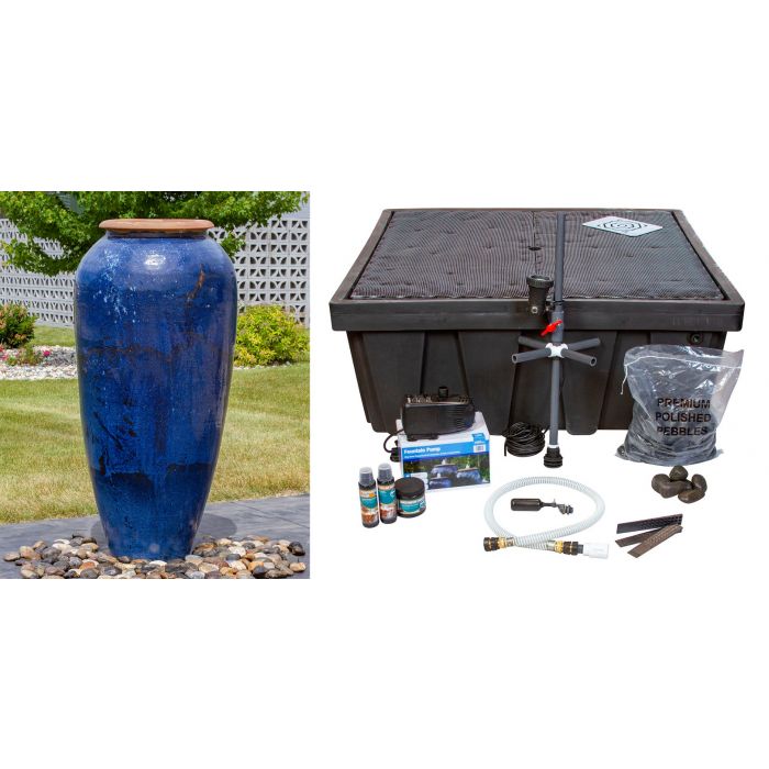 Tuscany FNT50490 Ceramic Triple Vase Complete Fountain Kit Vase Fountain Blue Thumb 