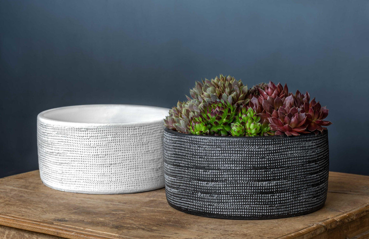 Campania International Linen Weave Bowl - Black and White Mix - S/4 Urn/Planter Campania International 