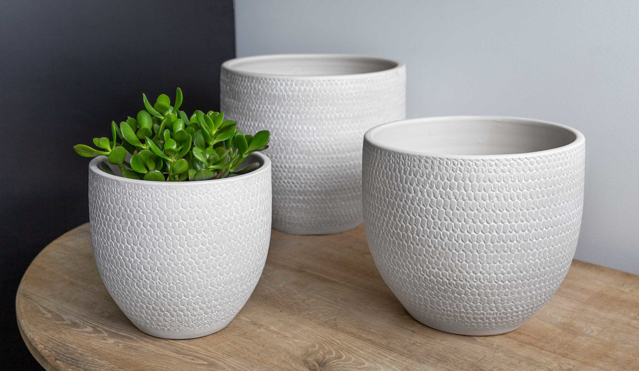 Campania International Scalloped Tall Round Planter - S/3 Urn/Planter Campania International Eggshell 