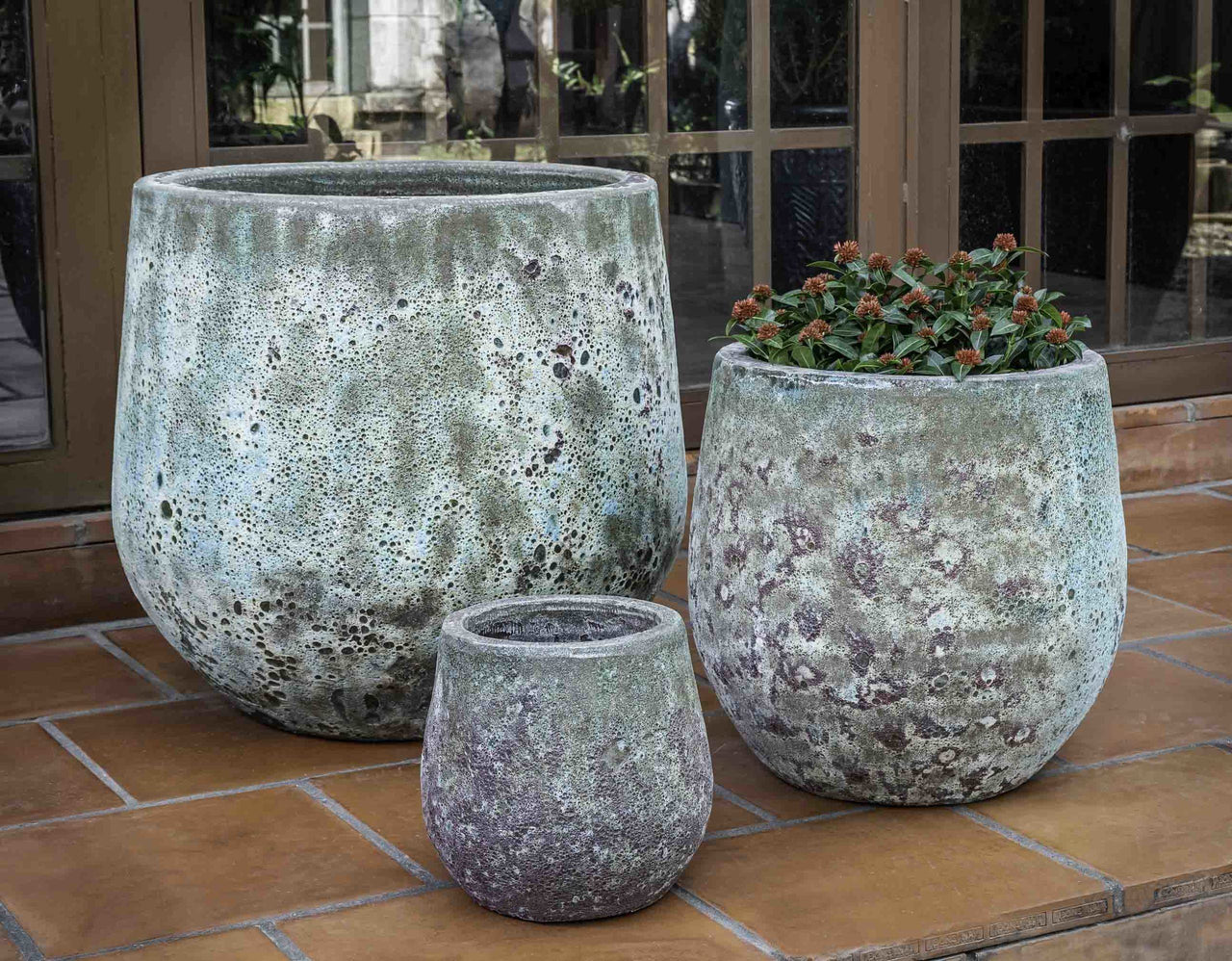 Campania International Glazed Pottery Baleares Planter - S/3 Urn/Planter Campania International Verdigris 