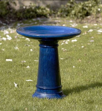 Blue-Ceramic Glazed Terra Cotta Outdoor Garden Birdbath BirdBath Campania International 