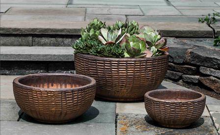 Campania International Glazed Terra cotta Antique Lattice Basket Urn/Planter Campania International 