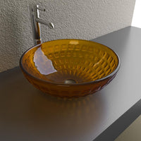 Thumbnail for Cantrio Dark orange glass vessel sink with square inlays Glass Series Cantrio 
