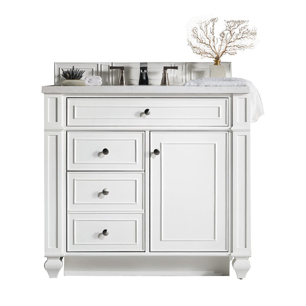 James Martin Bristol 36" Single Vanity Vanity James Martin Bright White w/ 3 CM Arctic Fall Solid Surface Top 