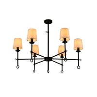 Thumbnail for Angya 6-Shade Chandelier Light | Bamboo Lampshades and Matte Black Steel Supports | Fixed 19” Center Rod | Dining Room, Foyer, Entryway Décor Chandeliers Canyon Home 