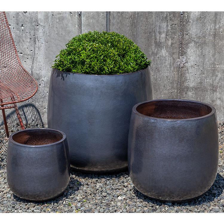 Campania International Glazed Pottery Potrero Planter - (S/3) Urn/Planter Campania International Metal Grey 