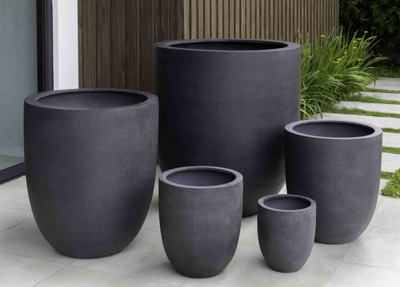 Campania International Fiber Clay Bradford Planter - (S/5) Urn/Planter Campania International Charcoal Lite Extra Large 