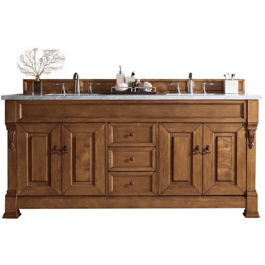 James Martin Brookfield 72" Double Vanity Vanities James Martin Country Oak w/ 3 CM Carrara Marble Top 