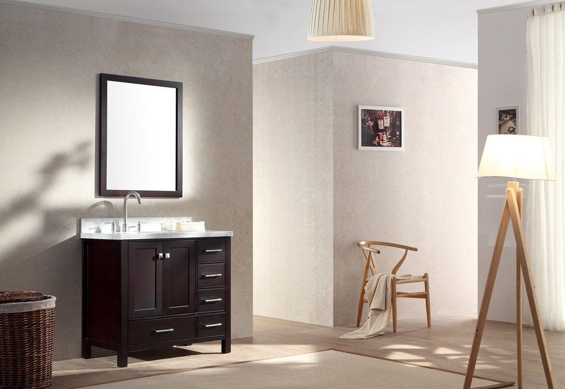 ARIEL Cambridge 37" Single Sink Vanity Set w/ Left Offset Sink in Espresso Vanity ARIEL 