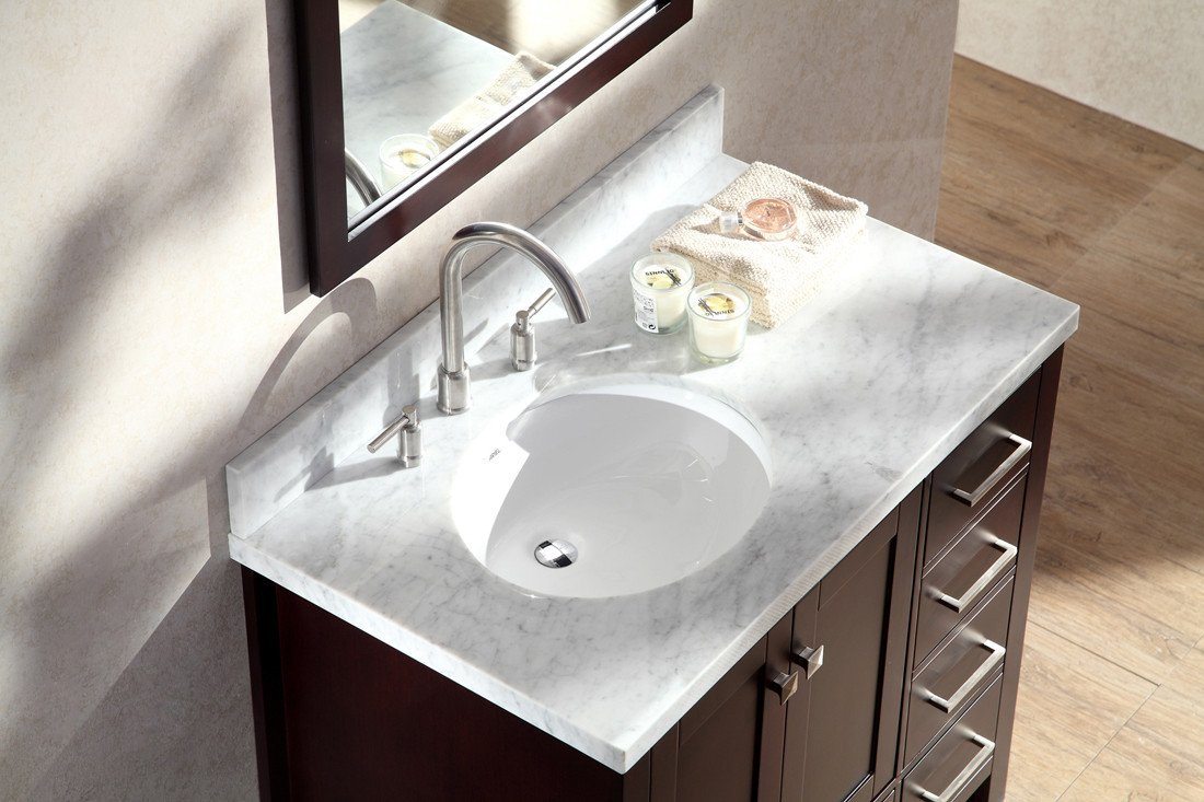 ARIEL Cambridge 37" Single Sink Vanity Set w/ Left Offset Sink in Espresso Vanity ARIEL 