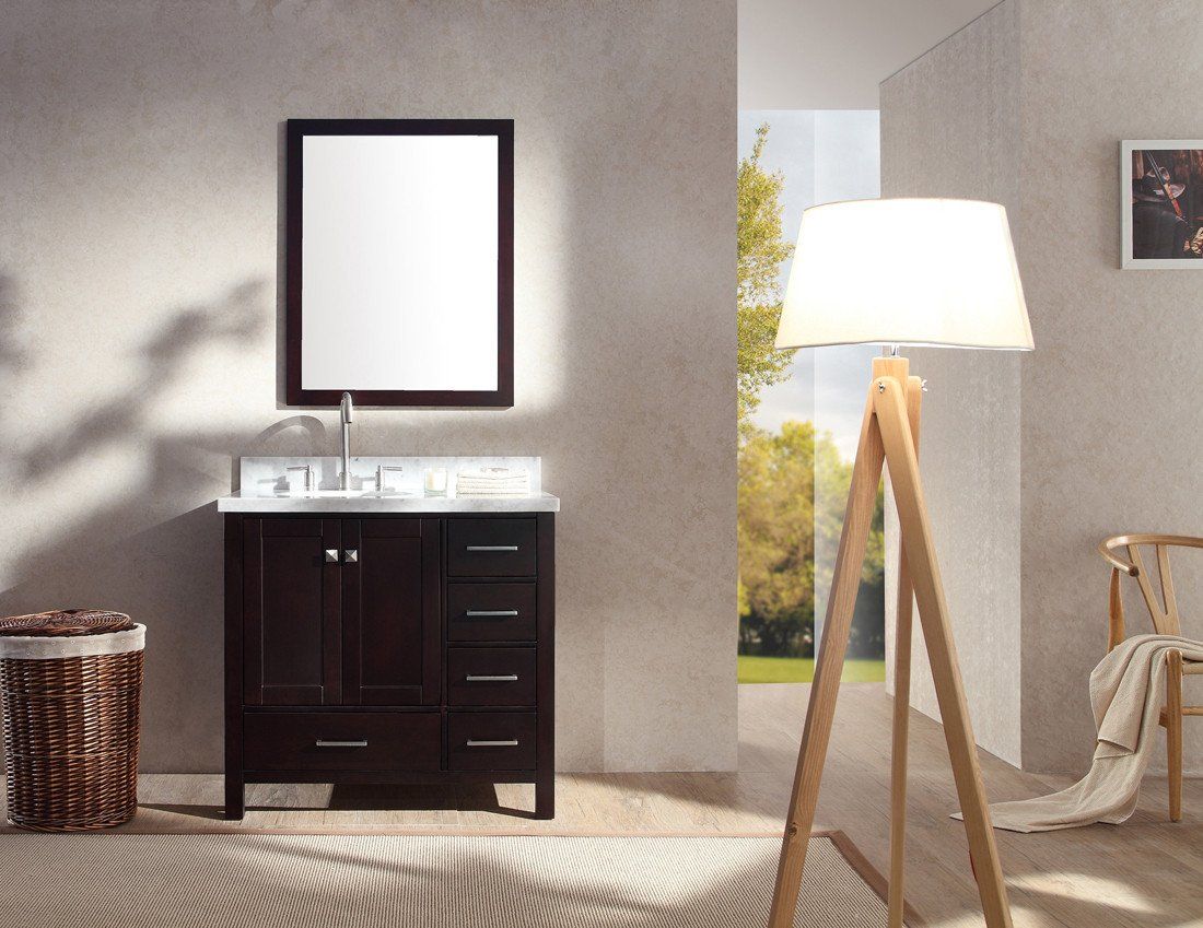 ARIEL Cambridge 37" Single Sink Vanity Set w/ Left Offset Sink in Espresso Vanity ARIEL 