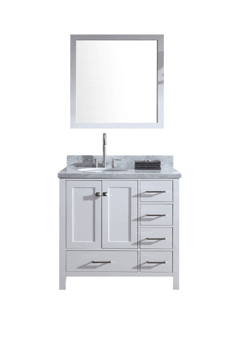 ARIEL Cambridge 37" Single Sink Bathroom Vanity Set w/ Left Offset Sink in White Vanity ARIEL 