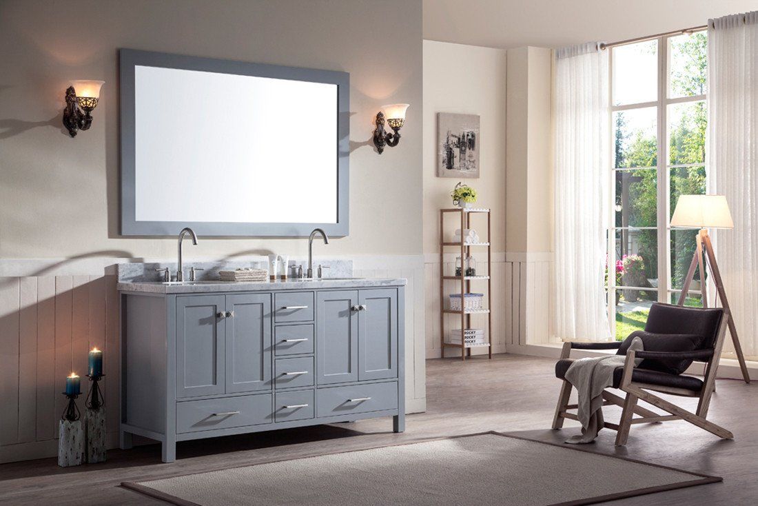 ARIEL Cambridge 61" Double Sink Bathroom Vanity Set with White Marble Countertop Vanity ARIEL 