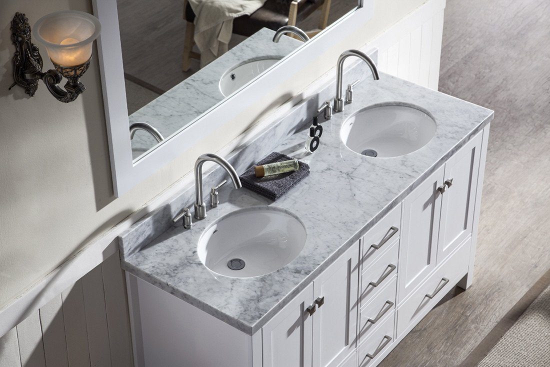 ARIEL Cambridge 61" Double Sink Bathroom Vanity Set in White Vanity ARIEL 