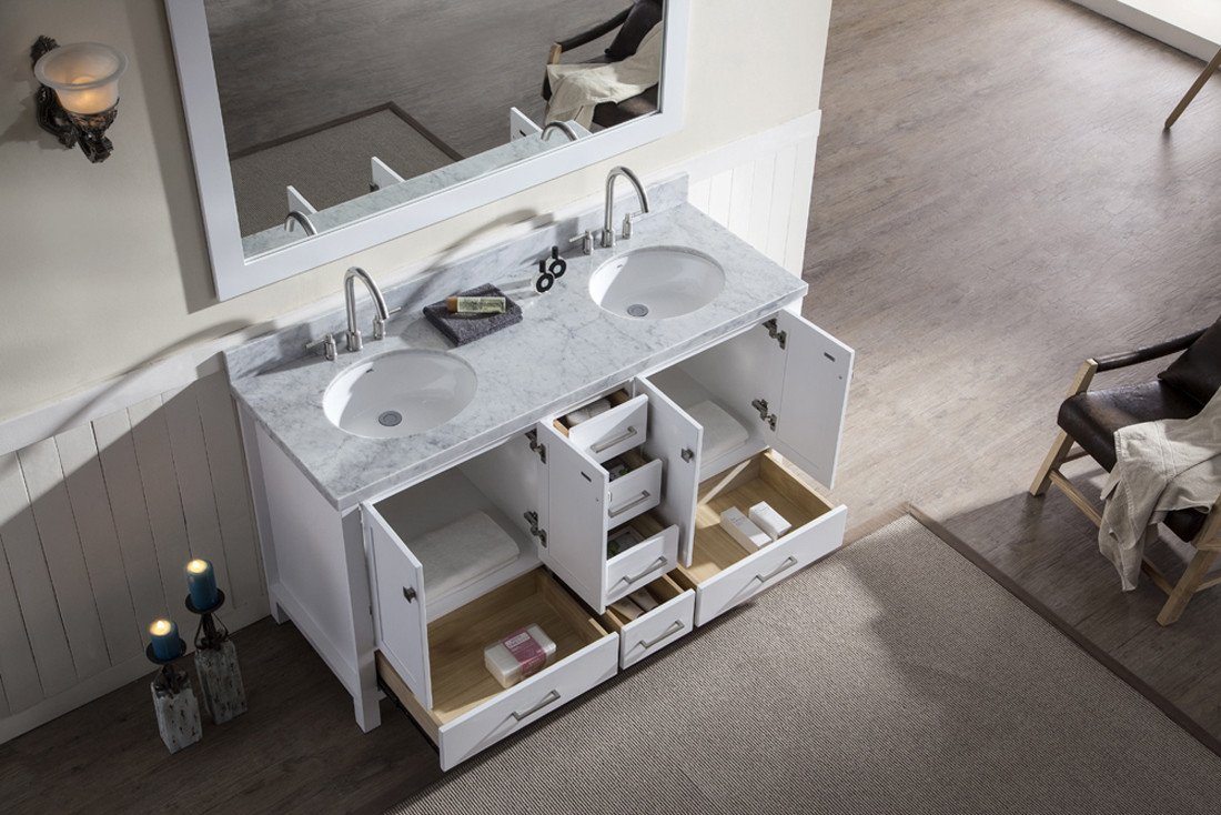 ARIEL Cambridge 61" Double Sink Bathroom Vanity Set in White Vanity ARIEL 