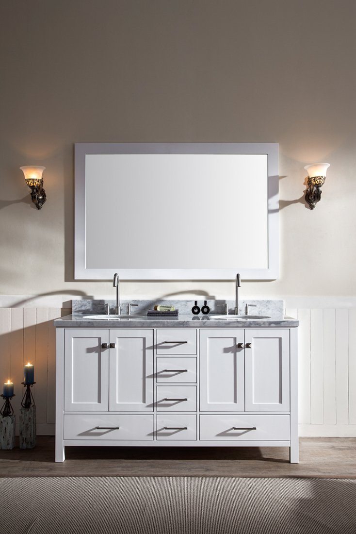 ARIEL Cambridge 61" Double Sink Bathroom Vanity Set in White Vanity ARIEL 