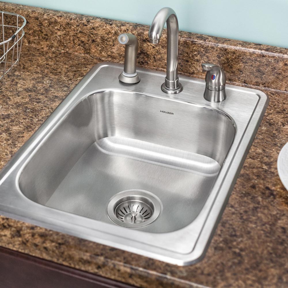 Houzer ADA Glowtone Series Topmount Stainless Steel 3-hole Bar/Prep Sink Bar Sink - Topmount Houzer 